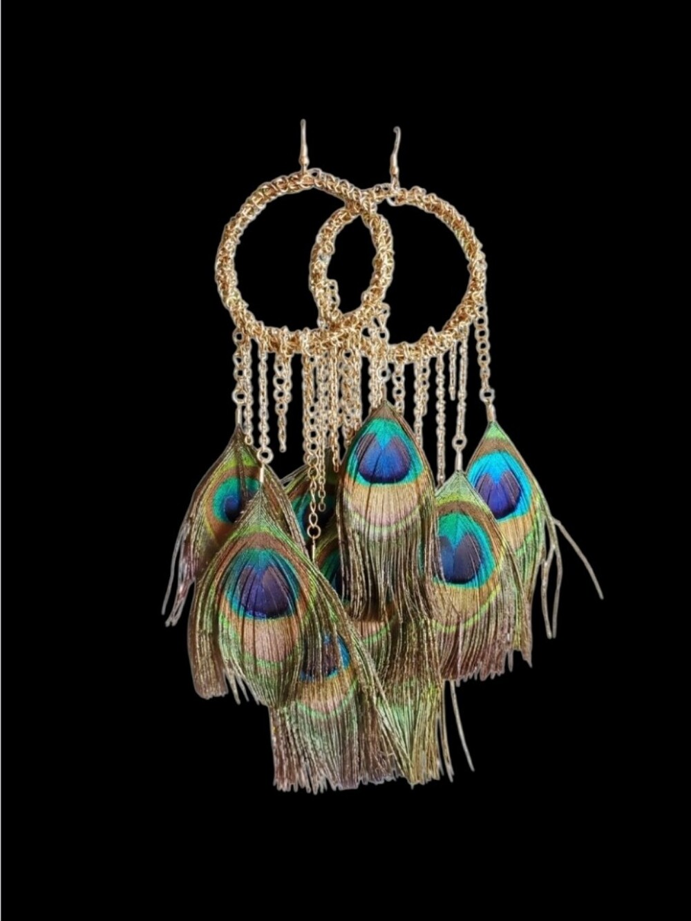 Peacock Feathers Statement Earrings